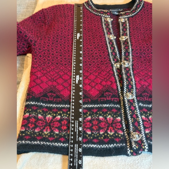 Vintage Eagles Eye Wool Fair Isle Style Sweater knit cardigan Heart Buttons S - Picture 9 of 11
